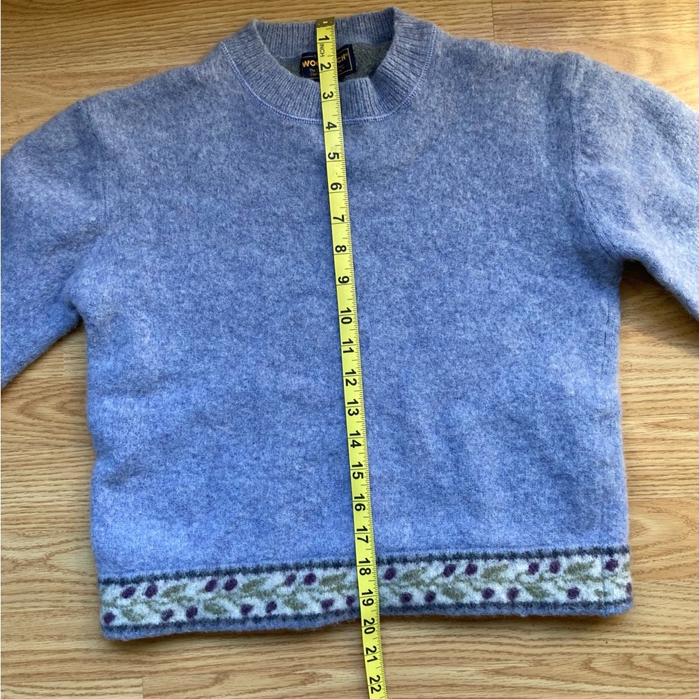 Like New Woolrich Light Blue Periwinkle Sweater Botanical Pattern, Wool, Size 2 - Picture 9 of 12